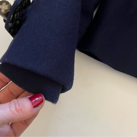 Elevenses Anthropologie Women's First Frost Navy Wool Hooded Peacoat Size 8 - Picture 3 of 5